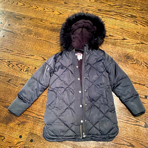 Appaman Long Puffer Coat Sherpa-Lined sz 12 detachable fur hood Black
